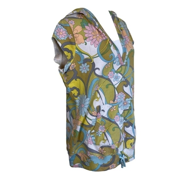 Lucky Brand Y2K Sweatshirt Cap Sleeve Hooded Vest Groovy Flower Power 70s Print - Picture 4 of 16